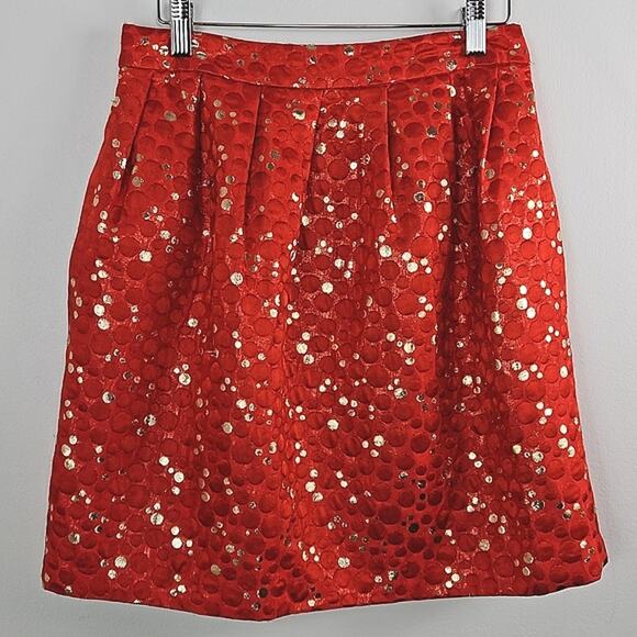 Anthropologie Lauren Moffatt Crimson Bubbles Red Gold Mini Skirt | Women's 4 - Picture 1 of 13